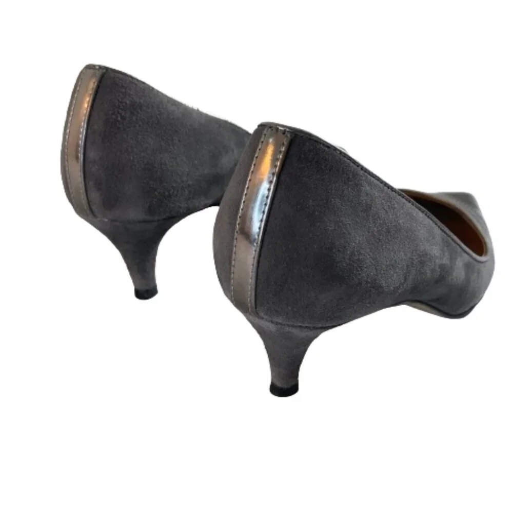 Talbots Metallic Pointed Toe Cap Gray Suede 2